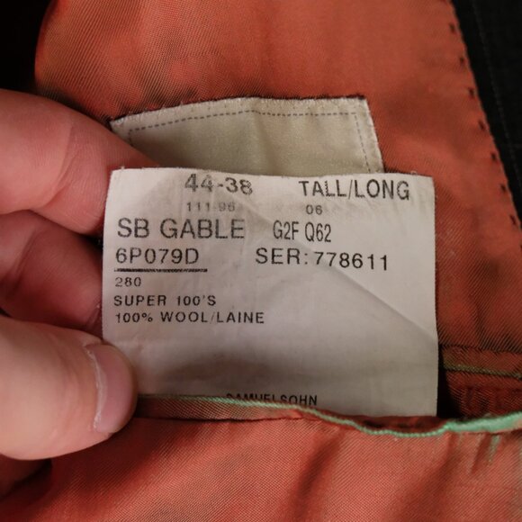 Samuelsohn Blazer Mens 44 Tall Long Gray Plaid Wool Super 100s Sport Coat Jacket - Picture 15 of 16